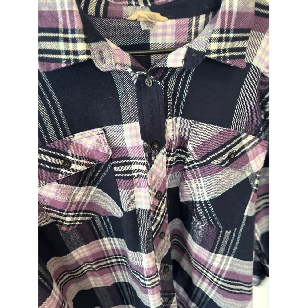 Duluth Trading flannel Shirt Womens 4X Purple Navy Plaid Long Sleeve Button Down - Picture 4 of 6